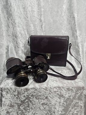 Vintage Sears Binoculars with Matching Case - Dark Brown